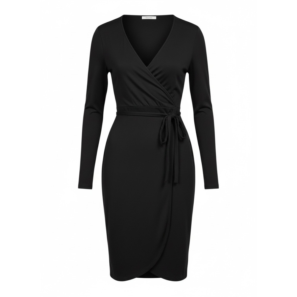 Splendid Black Long Sleeve Wrap Dress V-Neck Tie Waist RW9D380 Small